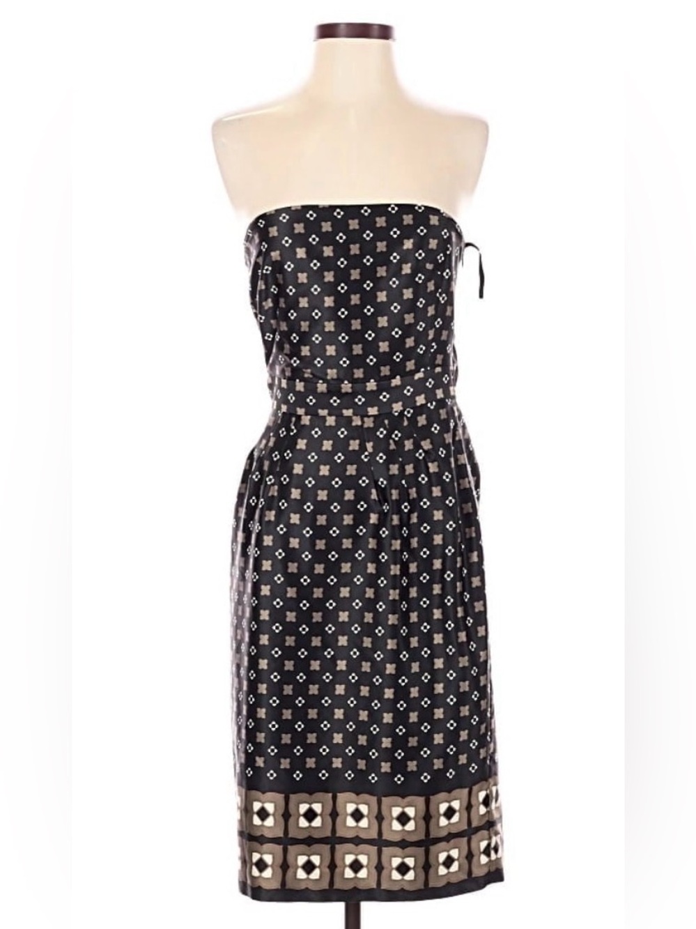 NWT SZ 10 Banana Republic Strapless Black and Silver Geometric Dress